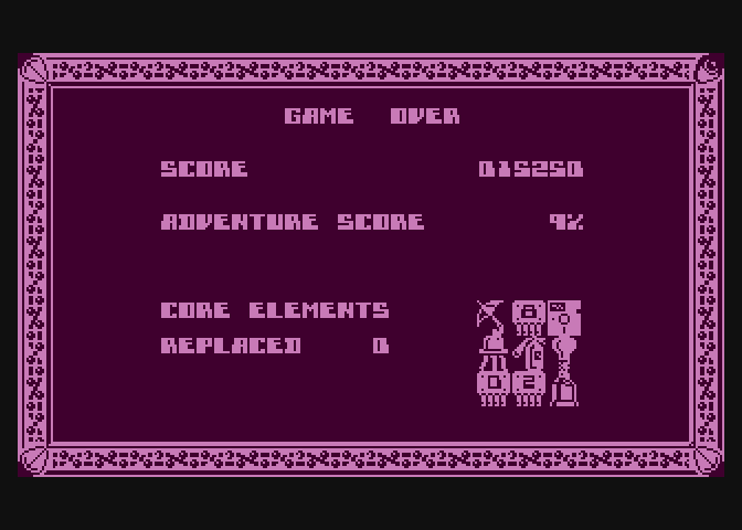 Starquake Atari 8-bit Screenshot: Game over.