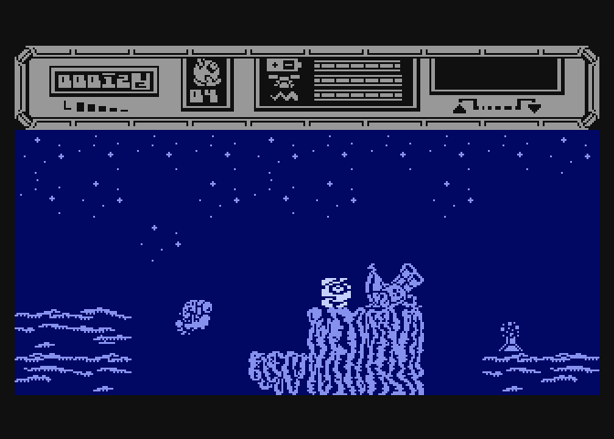 Starquake Atari 8-bit Screenshot: Starting location.
