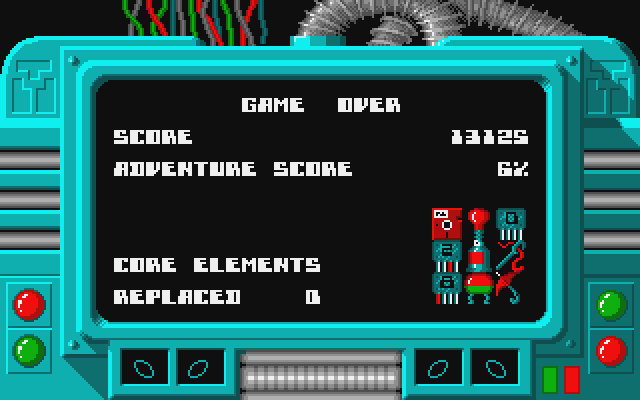 Starquake Atari ST Screenshot: Game over status screen.