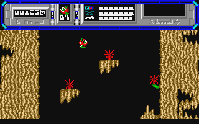 Starquake Atari ST Screenshot: Don't fall on the spikes, they're deadly!