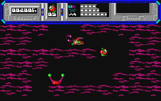 Starquake Atari ST Screenshot: Making way further down into the caverns...