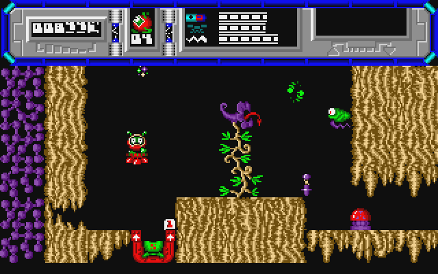 Starquake Atari ST Screenshot: That platform allows me to land or take off the flying device...
