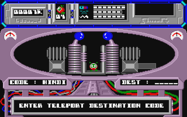 Starquake Atari ST Screenshot: You can teleport if you've located a code...