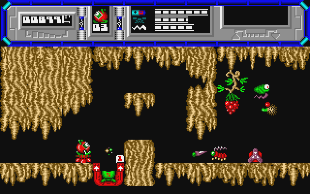 Starquake Atari ST Screenshot: Some screens are trickier than others to navigate...