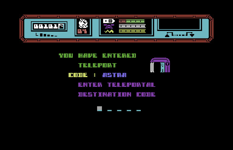 Starquake Commodore 64 Screenshot: You'll need the code for where you want to go...