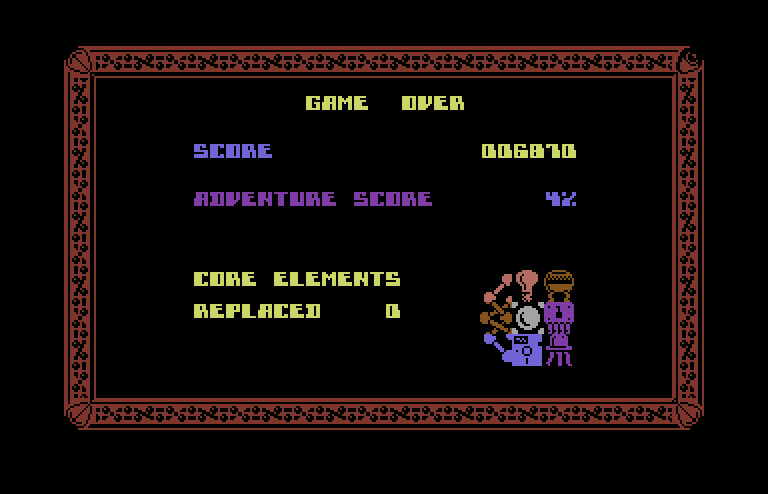 Starquake Commodore 64 Screenshot: Game over.