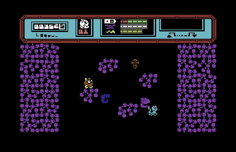 Starquake Commodore 64 Screenshot: Falling down yet another path...