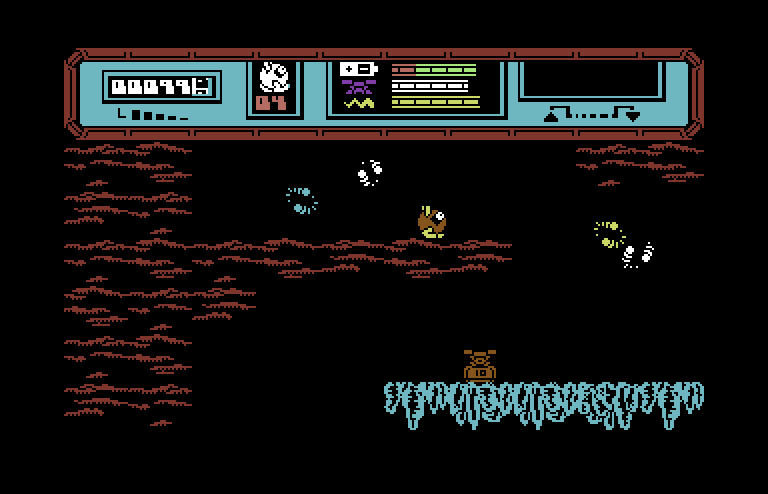 Starquake Commodore 64 Screenshot: Found something else! I'm not carrying anything, so I can go pick it up...