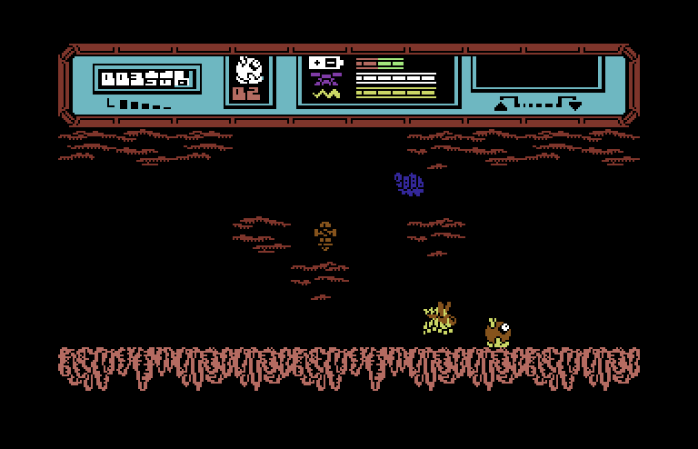 Starquake Commodore 64 Screenshot: You can shoot enemies, or simply try to avoid them.