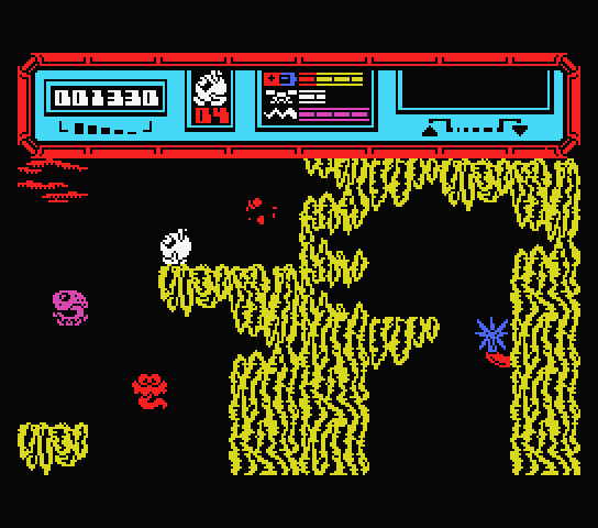 Starquake MSX Screenshot: Don't let the creatures touch you, they drain energy quickly...