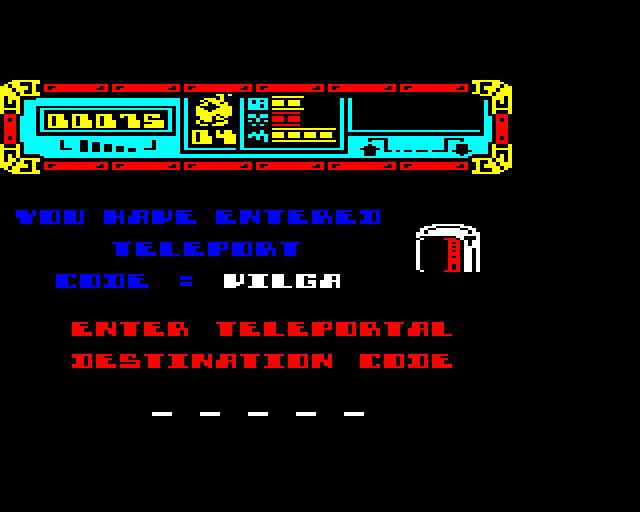 Starquake BBC Micro Screenshot: You'll need a code to teleport.