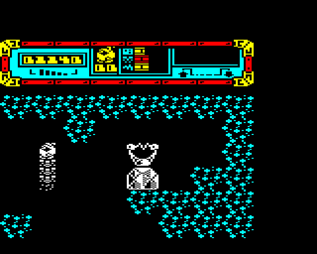 Starquake BBC Micro Screenshot: Lifting myself up to the next platform...