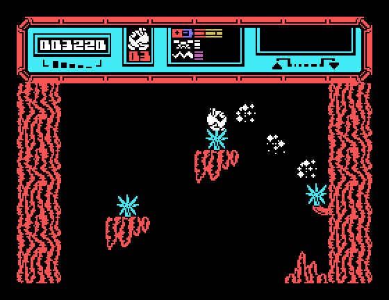 Starquake Tatung Einstein Screenshot: Oh no, I fell on a spike!