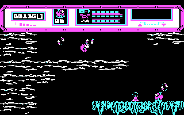 Starquake IBM PC/Compatibles Screenshot: Don't let any of the numerous enemies hit you!