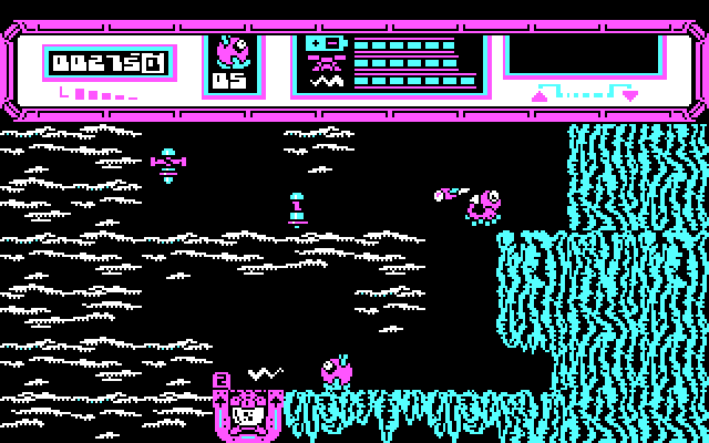 Starquake IBM PC/Compatibles Screenshot: Ah, a lift I can use to fly around!
