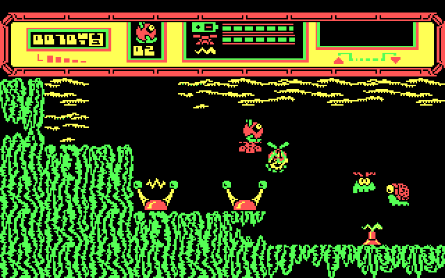 Starquake IBM PC/Compatibles Screenshot: Shoot or avoid these strange creatures...