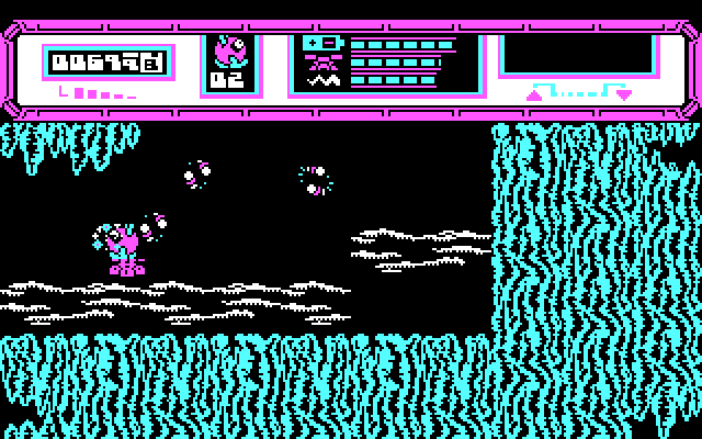 Starquake IBM PC/Compatibles Screenshot: Don't crash into opponents, they drain energy!