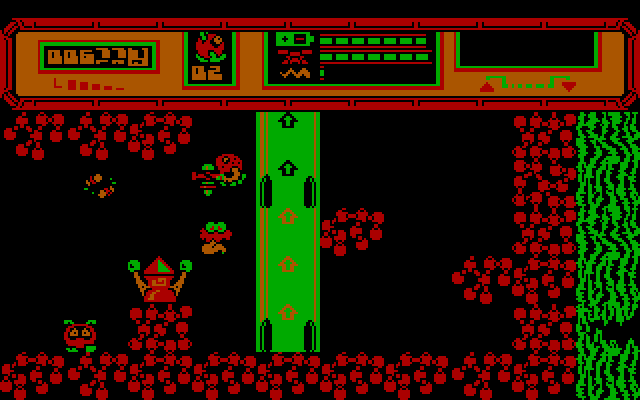 Starquake IBM PC/Compatibles Screenshot: Ah, an elevator that will take me up to the next screen!