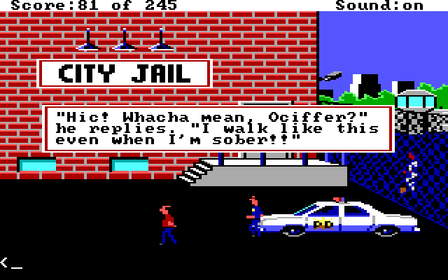 Police Quest: In Pursuit of the Death Angel IBM PC/Compatibles Screenshot: Off to the city jail...