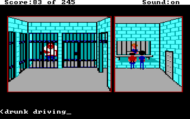 Police Quest: In Pursuit of the Death Angel IBM PC/Compatibles Screenshot: Booking a suspect...