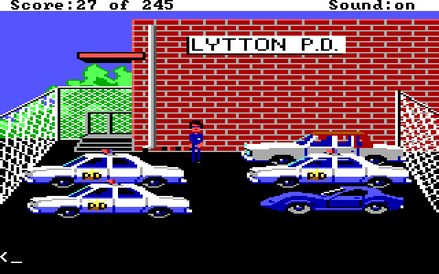 Police Quest: In Pursuit of the Death Angel IBM PC/Compatibles Screenshot: Here's the parking lot; I'll need to find my car and inspect it.
