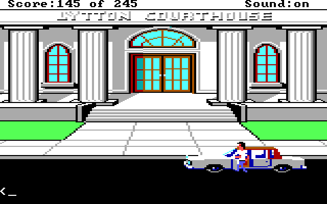 Police Quest: In Pursuit of the Death Angel IBM PC/Compatibles Screenshot: Outside the courthouse...