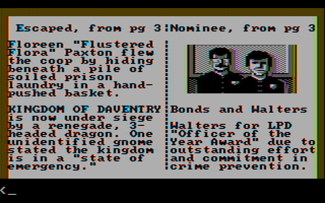 Police Quest: In Pursuit of the Death Angel IBM PC/Compatibles Screenshot: Reading a newspaper for clues...