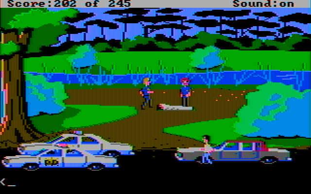 Police Quest: In Pursuit of the Death Angel IBM PC/Compatibles Screenshot: We have a dead body here...can you identify it?