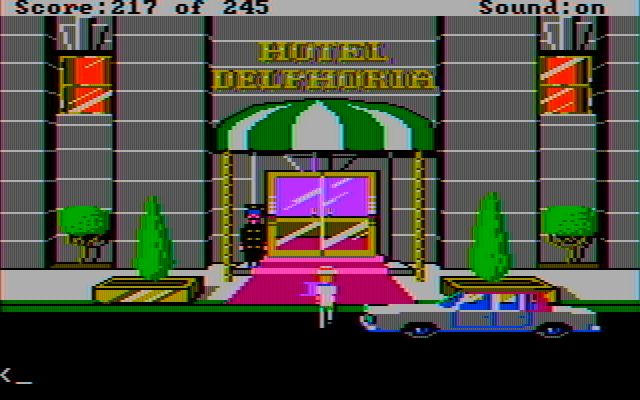 Police Quest: In Pursuit of the Death Angel IBM PC/Compatibles Screenshot: Time to go undercover at this hotel.