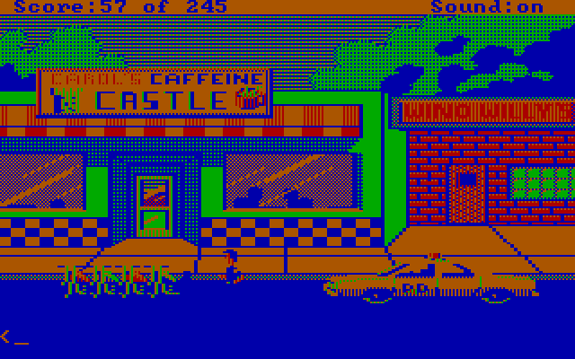Police Quest: In Pursuit of the Death Angel IBM PC/Compatibles Screenshot: Arrived at Carol's Caffeine Castle.