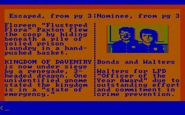 Police Quest: In Pursuit of the Death Angel IBM PC/Compatibles Screenshot: Reading a newspaper for some clues...