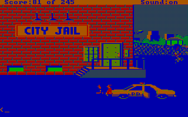 Police Quest: In Pursuit of the Death Angel IBM PC/Compatibles Screenshot: Bringing the suspect to city jail.