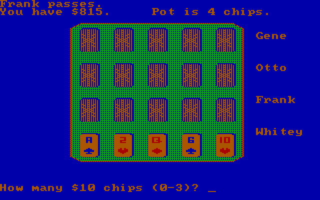 Police Quest: In Pursuit of the Death Angel IBM PC/Compatibles Screenshot: Playing poker...bet how many chips?