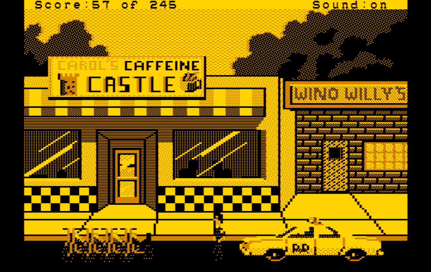 Police Quest: In Pursuit of the Death Angel IBM PC/Compatibles Screenshot: Arrived at Carol's Caffeine Castle.