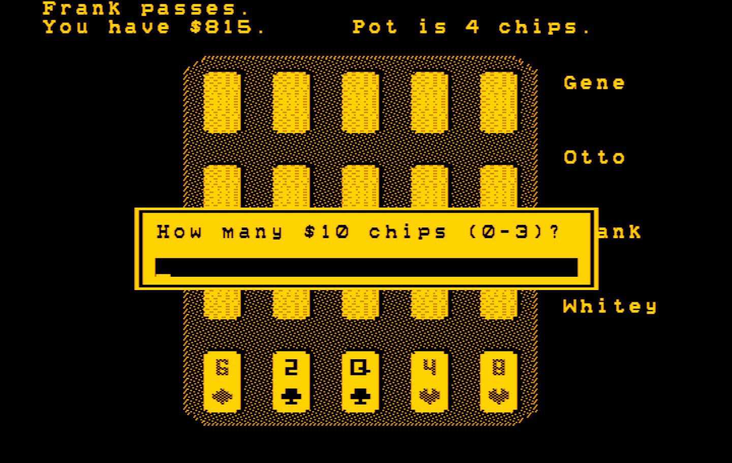 Police Quest: In Pursuit of the Death Angel IBM PC/Compatibles Screenshot: Bet how many chips?