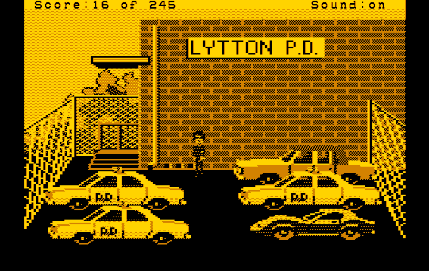 Police Quest: In Pursuit of the Death Angel IBM PC/Compatibles Screenshot: The parking lot...which car is mine?