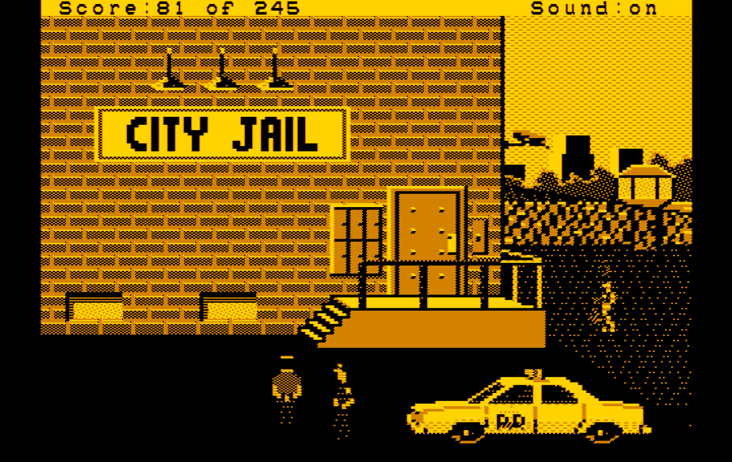 Police Quest: In Pursuit of the Death Angel IBM PC/Compatibles Screenshot: Bringing the suspect to the city jail.