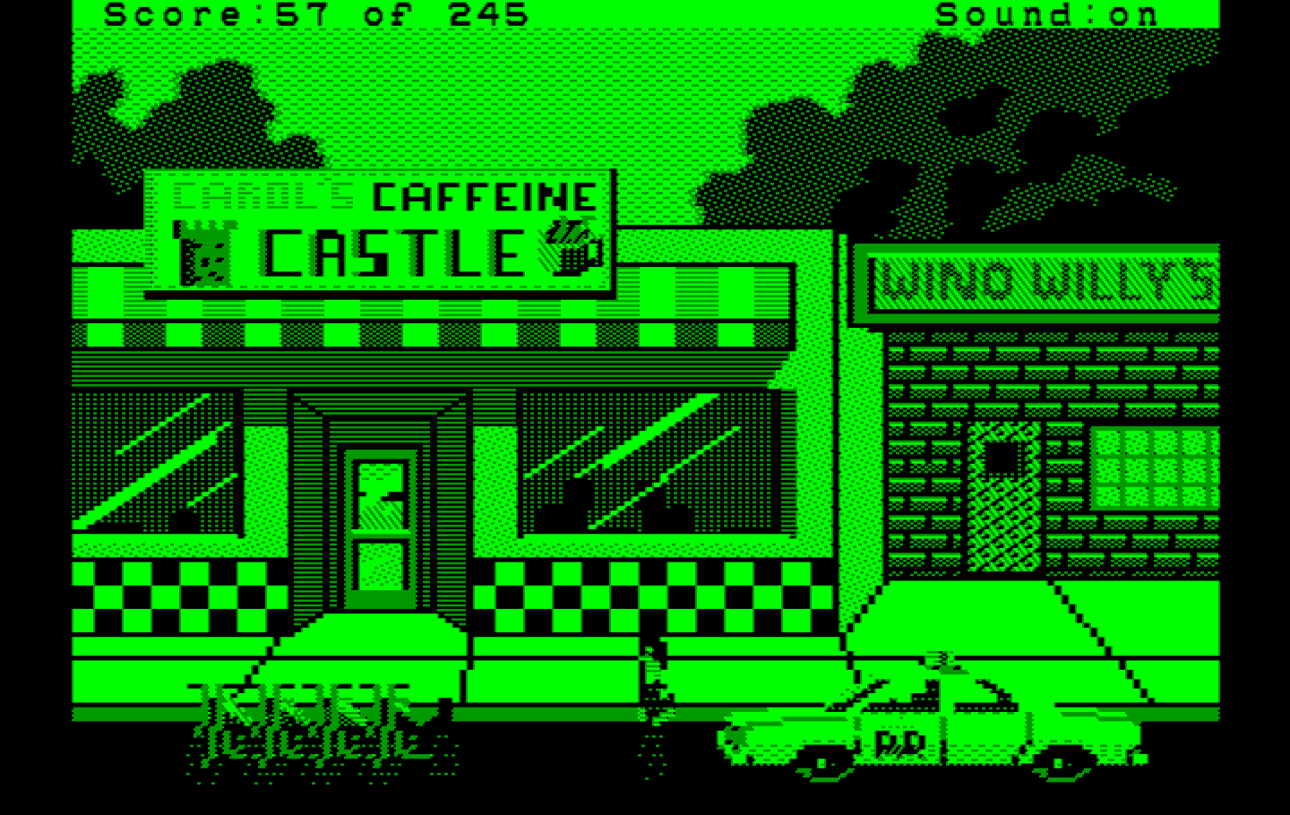 Police Quest: In Pursuit of the Death Angel IBM PC/Compatibles Screenshot: Arrived at Carol's Caffeine Castle.