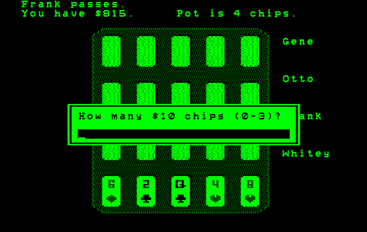 Police Quest: In Pursuit of the Death Angel IBM PC/Compatibles Screenshot: Bet how many chips?