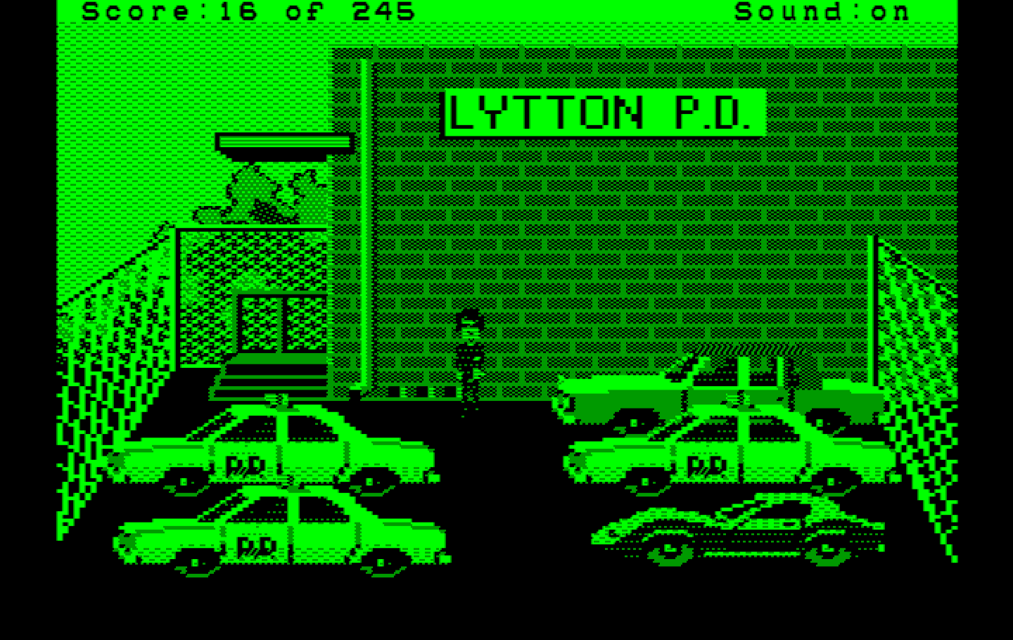 Police Quest: In Pursuit of the Death Angel IBM PC/Compatibles Screenshot: The parking lot...which car is mine?