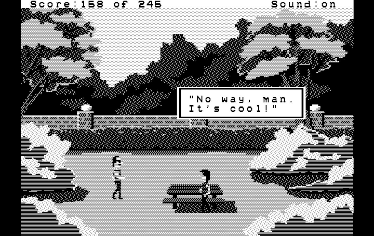 Police Quest: In Pursuit of the Death Angel IBM PC/Compatibles Screenshot: Watching some shady characters...