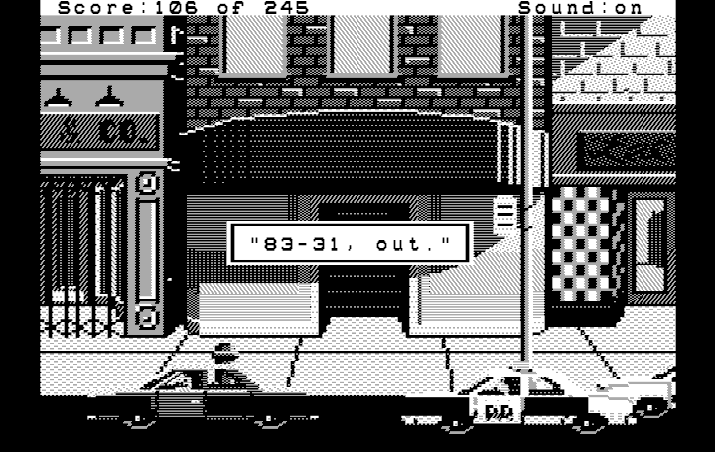 Police Quest: In Pursuit of the Death Angel IBM PC/Compatibles Screenshot: Pulled over a dangerous suspect!
