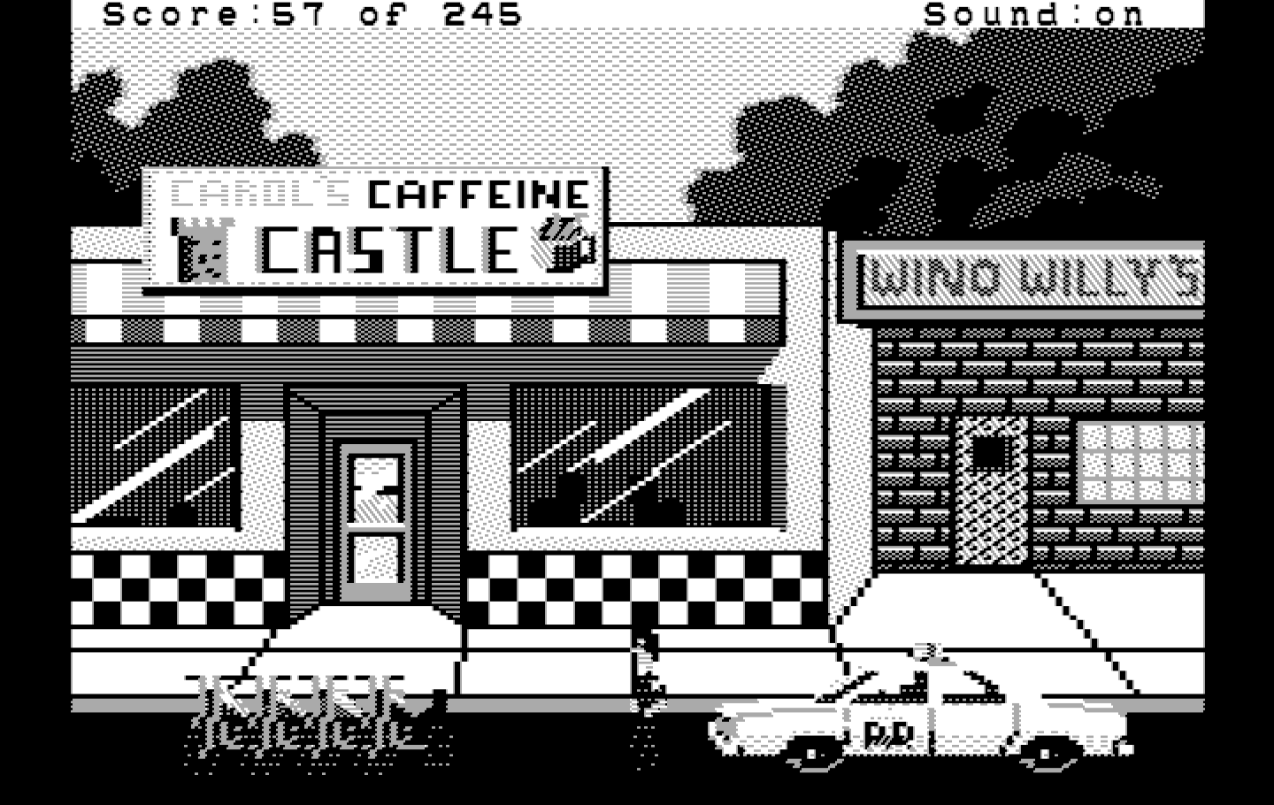 Police Quest: In Pursuit of the Death Angel IBM PC/Compatibles Screenshot: Arrived at Carol's Caffeine Castle.