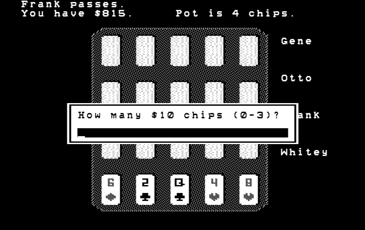 Police Quest: In Pursuit of the Death Angel IBM PC/Compatibles Screenshot: Bet how many chips?