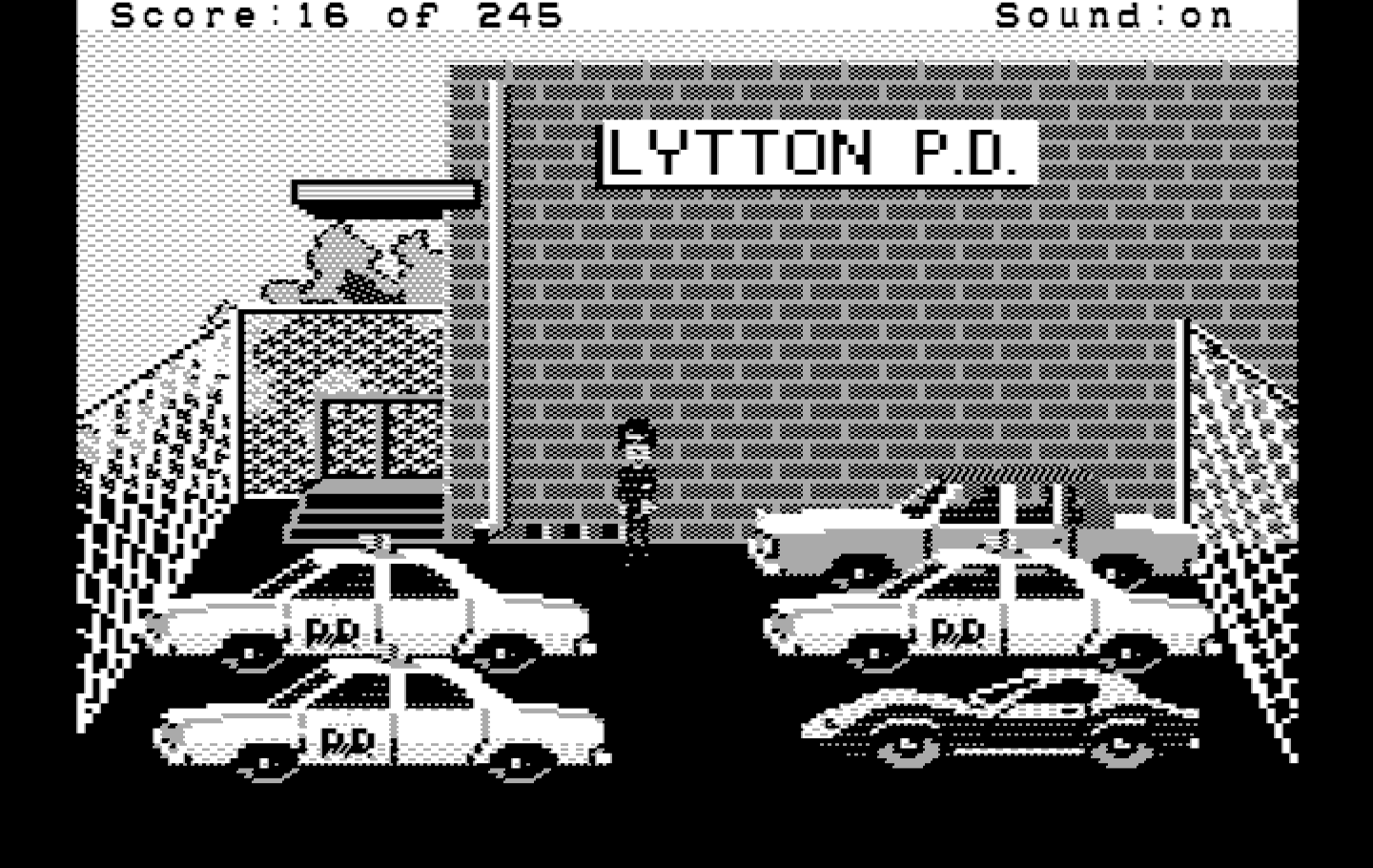 Police Quest: In Pursuit of the Death Angel IBM PC/Compatibles Screenshot: The parking lot...which car is mine?