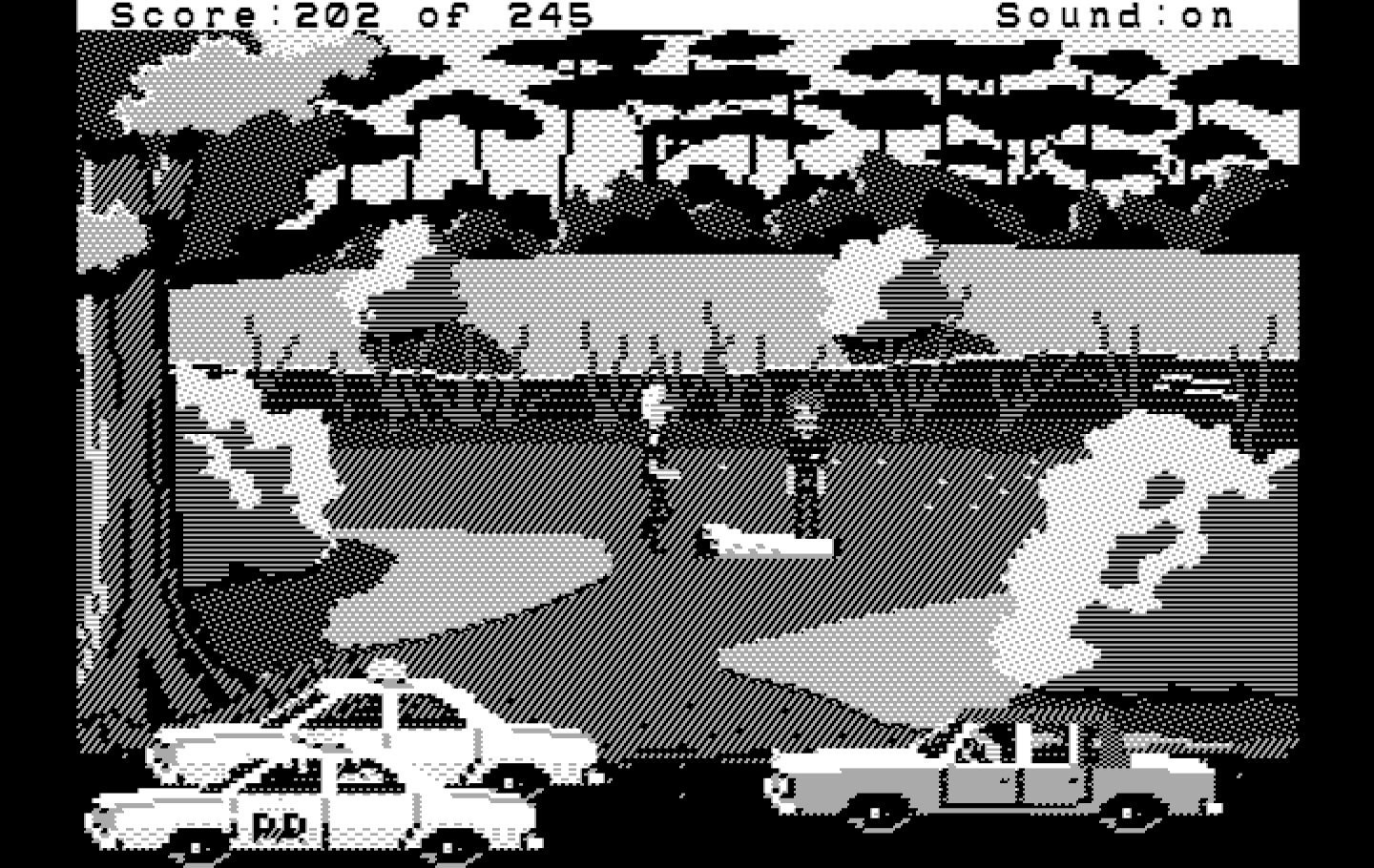Police Quest: In Pursuit of the Death Angel IBM PC/Compatibles Screenshot: There's a dead body here...can you identify it?