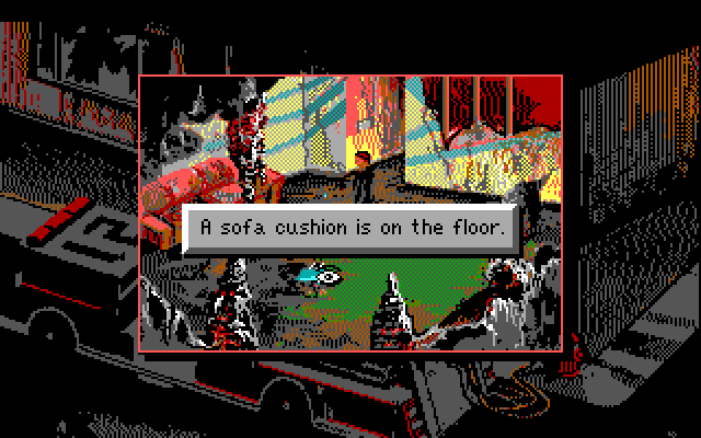 Police Quest 3: The Kindred IBM PC/Compatibles Screenshot: Exploring the charred remains of this house.