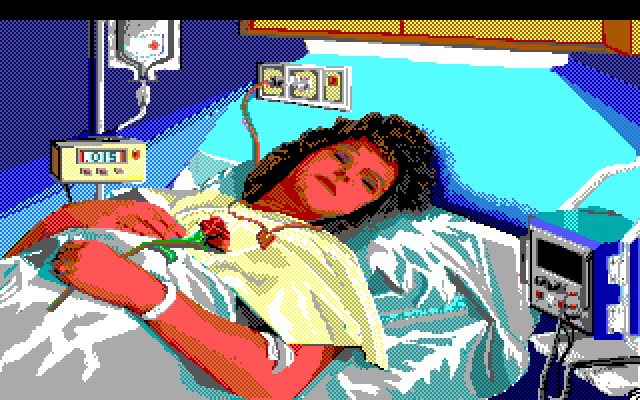 Police Quest 3: The Kindred IBM PC/Compatibles Screenshot: Marie, in a coma at the hospital.