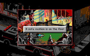 Police Quest 3: The Kindred for IBM PC/Compatibles - Exploring the charred remains of this house.