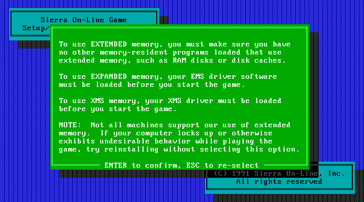Police Quest 3: The Kindred IBM PC/Compatibles Screenshot: If using extended memory... (VGA)